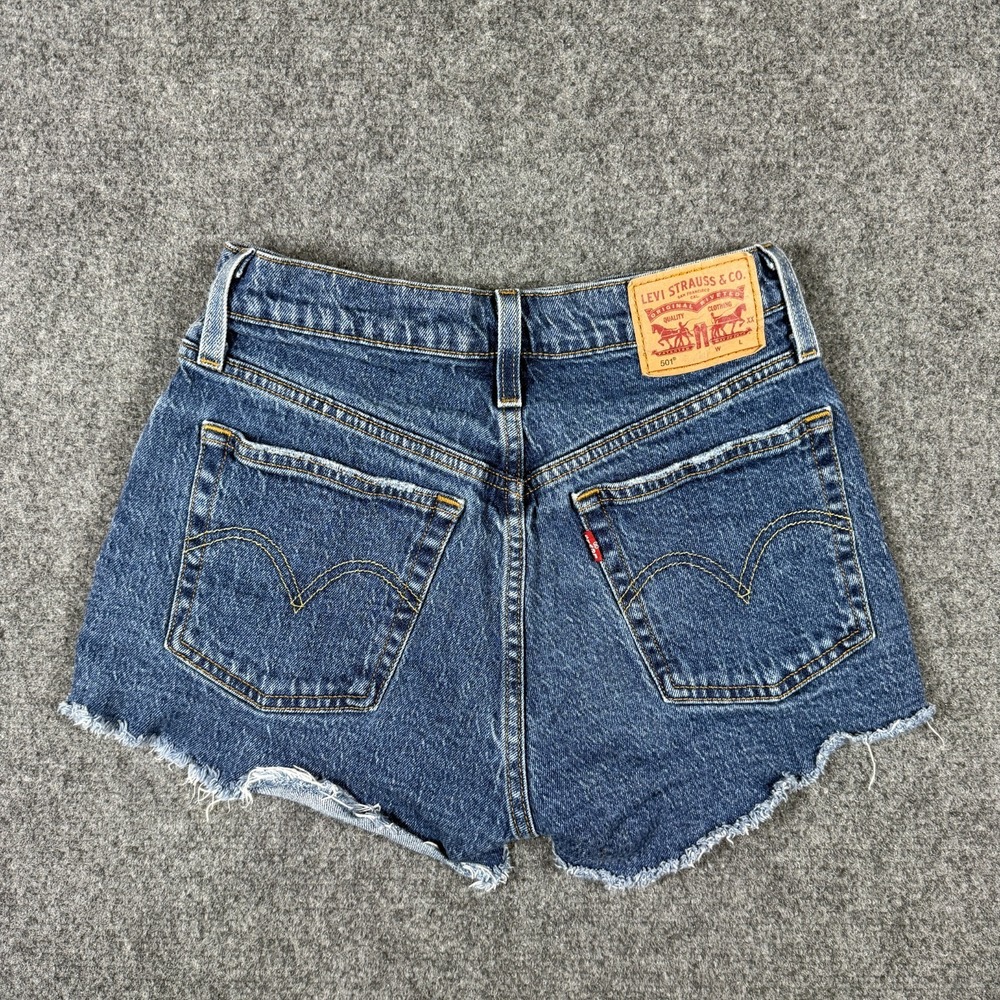 Levis Shorts Womens 25 Blue 501 Cut off Button Fly Dark Wash Denim Stretch Boho